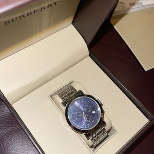 Mens Burberry Watch - Round Black Dial SS Bracelet Gunmetal/Silver -  with Box